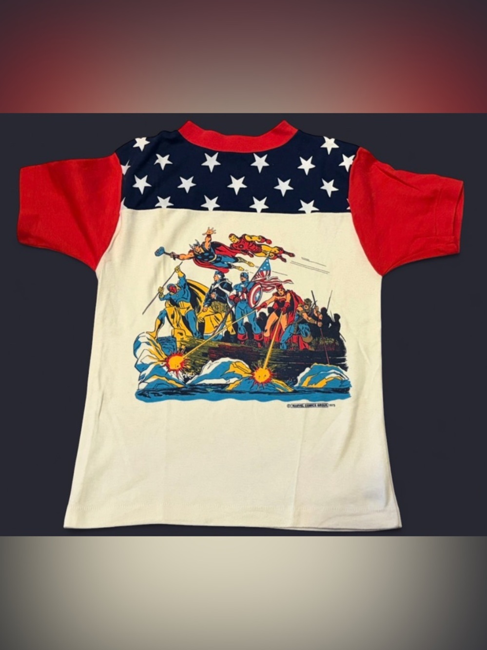 1975 Marvel Comics Group Allpro Youth Graphic Captain American Iron Man T-Shirt
